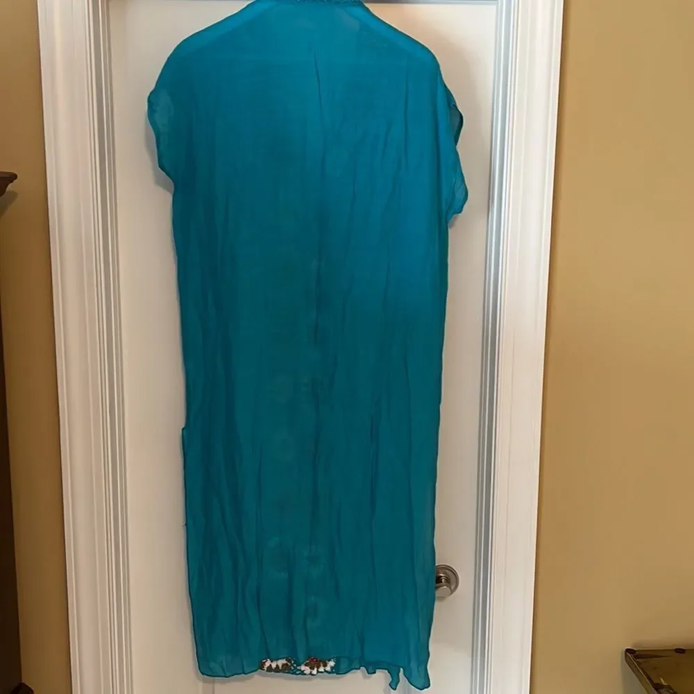 Turquoise maxi coverup with granny squares. One Size. - Picture 2 of 7